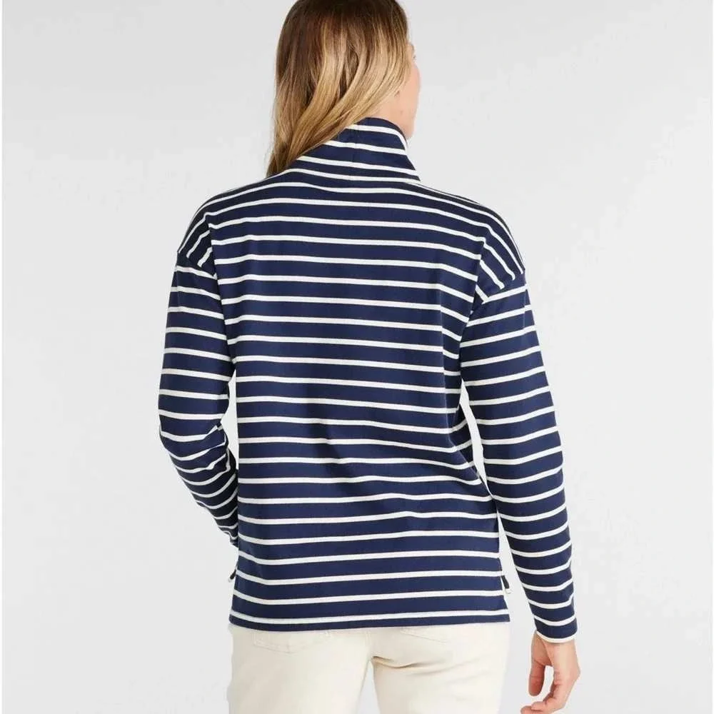 L.L.Bean Womens Heritage Mariner Top L Petite Funnel Neck Stripe Cotton Nautical